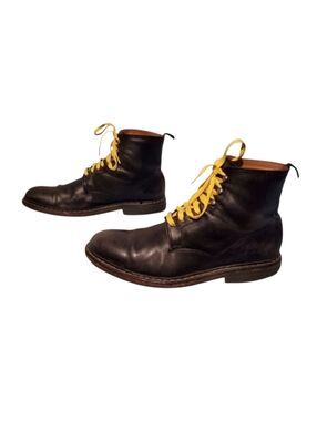 Heschung 1934 Black Leather Lace-Up Combat Boots Men's Size 11.5